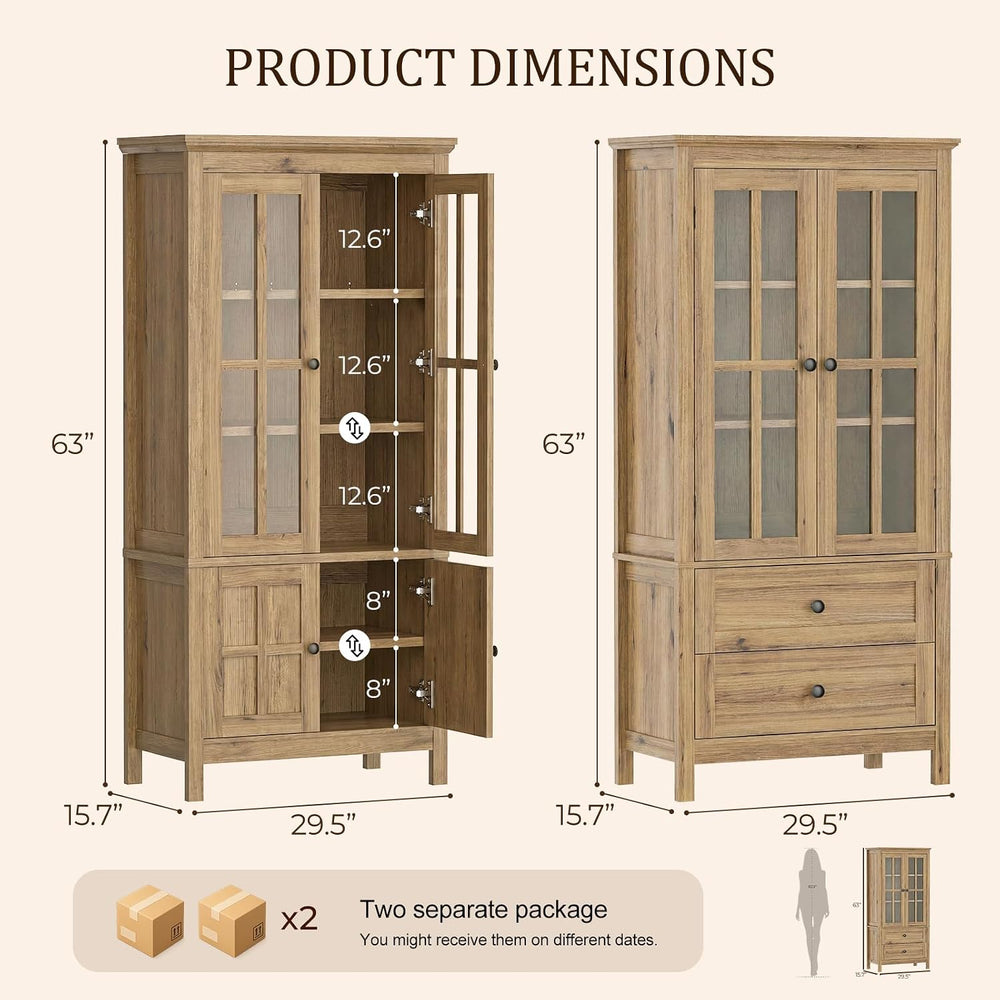 63" Tall Kitchen Pantry Cabinet Set of 2, Farmhouse Wood Storage Cabinet...