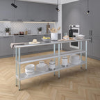 AmGood Stainless Steel Work Table with 2 Shelves | NSF | Metal Utility Table (84" Long x 14" Deep)