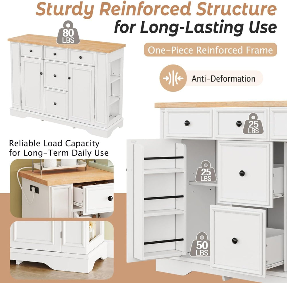 Hassyee Fixed Kitchen Island with Storage Space, Kitchen Console Table with 5...