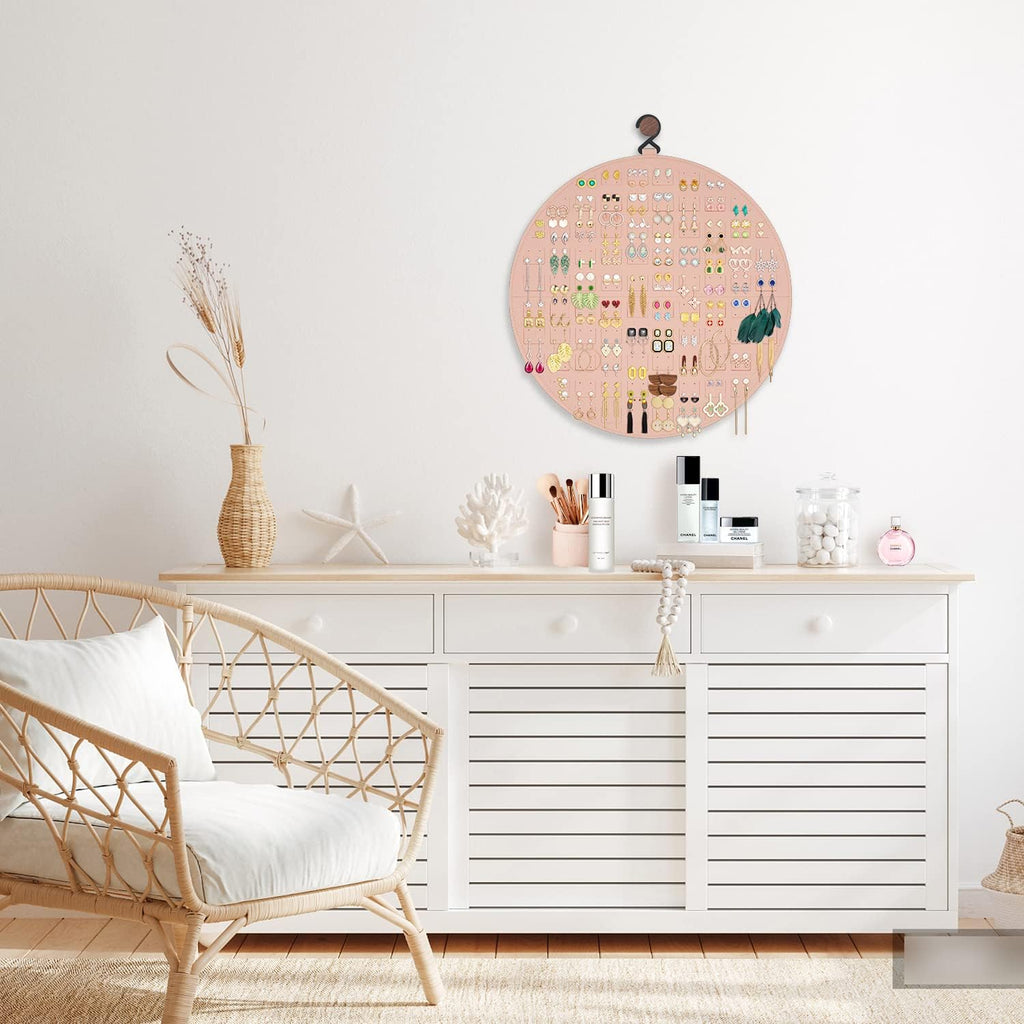 Earring Organizer, Hanging Earring Holder Holds Up to 128 Pairs, Stud Earring Organizer Storage, Round Earring Display Earring Holder Organizer for Women Girls-Pink A