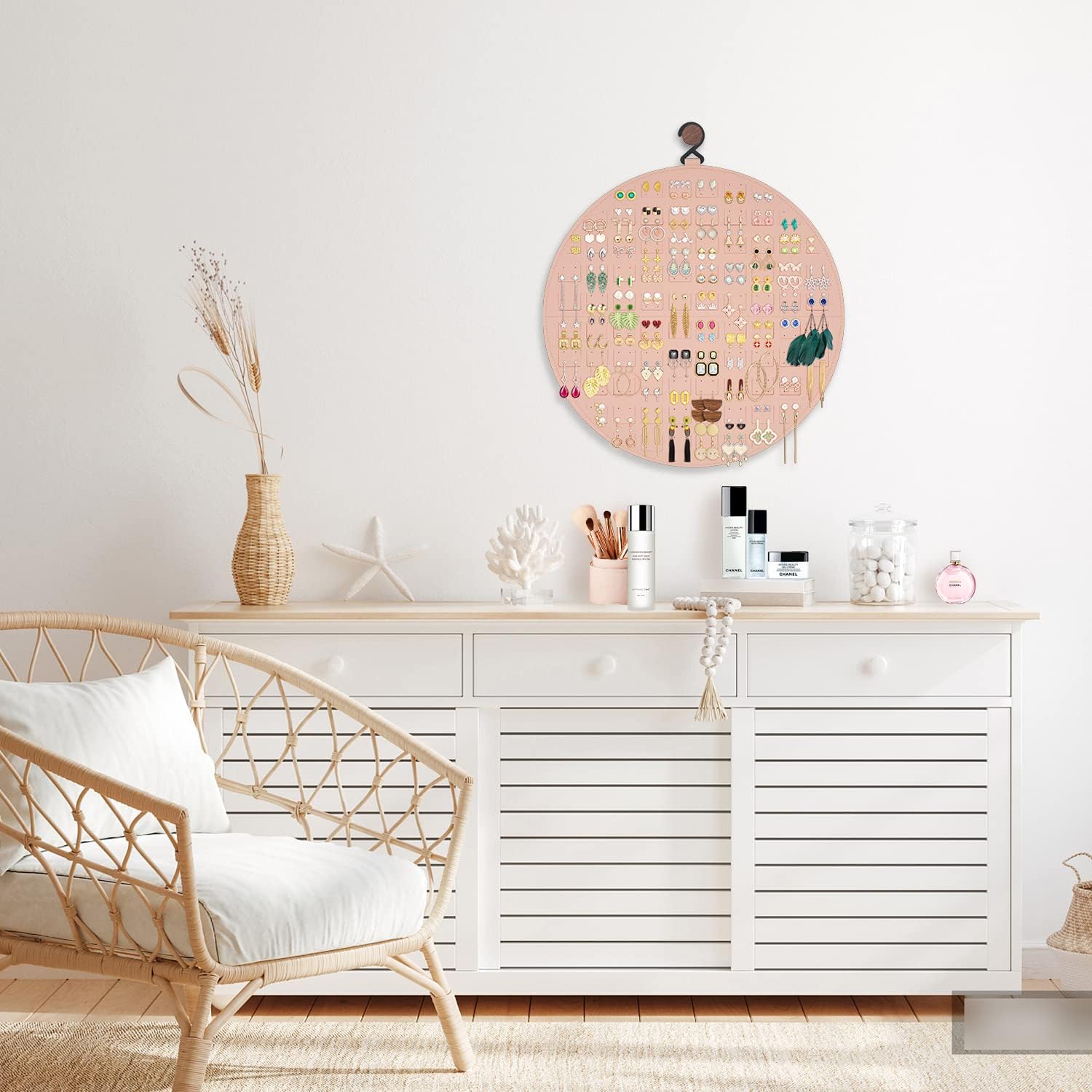 Earring Organizer, Hanging Earring Holder Holds Up to 128 Pairs, Stud Earring Organizer Storage, Round Earring Display Earring Holder Organizer for Women Girls-Pink A