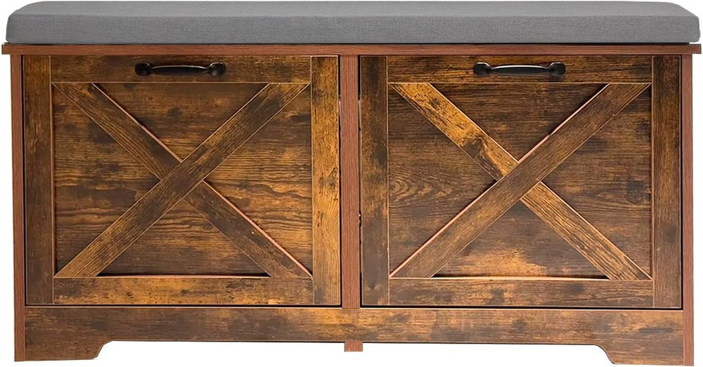 Shoe Storage Bench with 2 Flip Drawers & Barn Doors, Entryway Shoe Cabine...