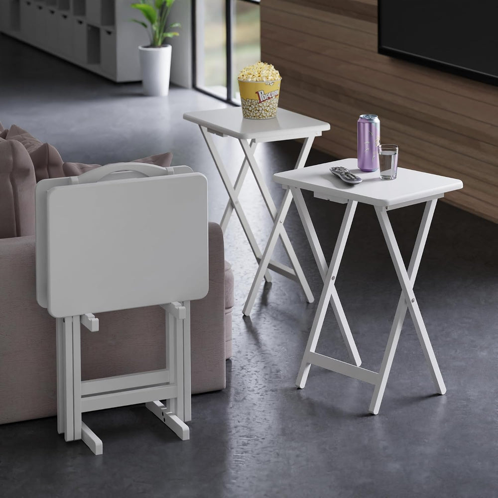 Winsome Alex Set of 4 Foldable Snack Tables with Storage Rack | Easy to Store...