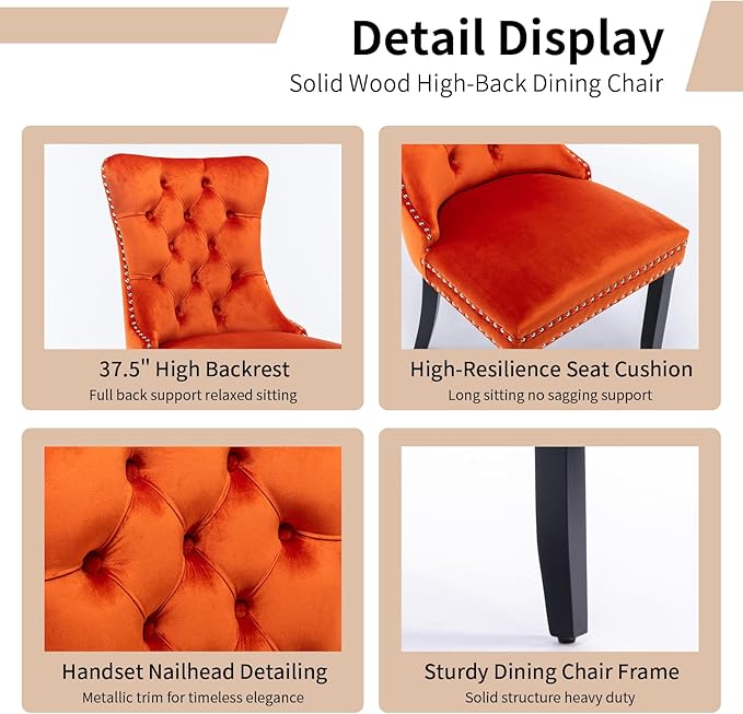 Modern Dining Chairs Set of 2, Tufted Upholstered Dining Chair with Solid Woo...