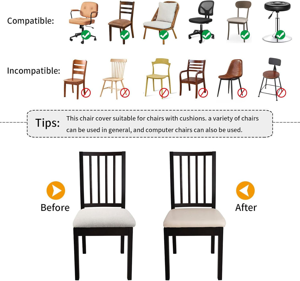 YISUN Waterproof Chair Seat Covers Set of 6, Pu Leather Dining Room Chair Cov...