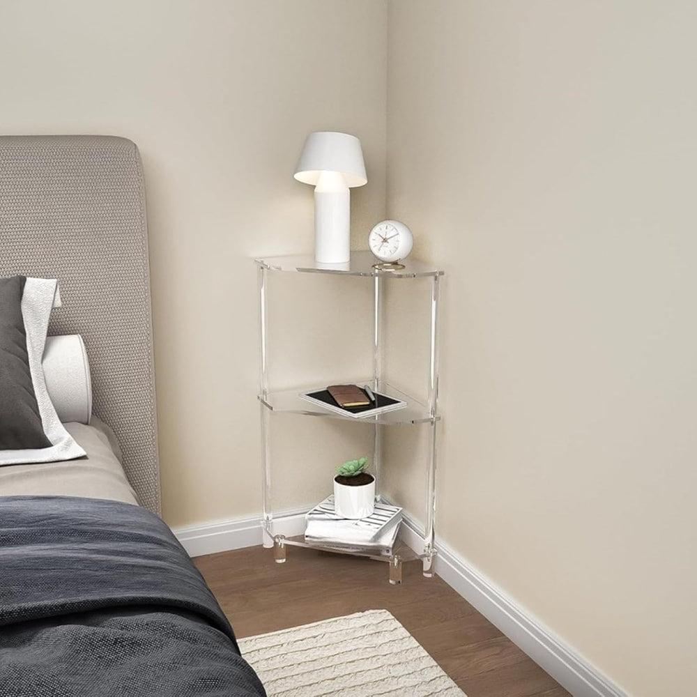 65cm / 25.6in Clear Acrylic Triangle End Table,3 Tier Acrylic Corner Side Tab...