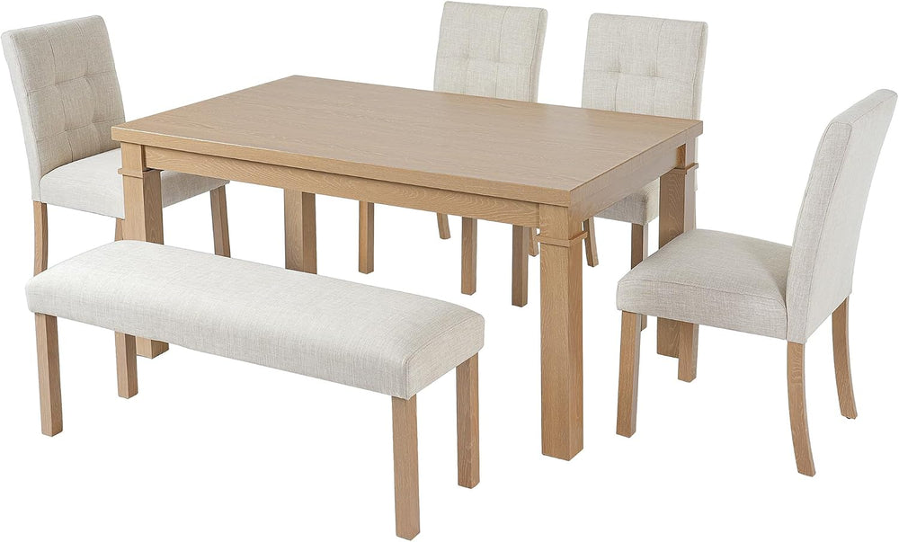 Merax 6-Piece Dining Set, Rectangle Kitchen Table with 4 Upholstered Chairs &...