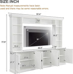 SOFTSEA 4-Piece Entertainment Center Wall Unit for TVs up to 70", Large TV Stand Wall Unit with Bookshelves, 6 Doors & Adjustable Shelves, Media Console with Bridge for Living Room, White