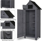 Outvita 70in Outdoor Storage Shed, Waterproof Wooden Garden Storage Cabinet with Lockable Door, Grey