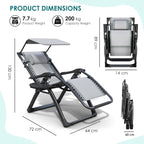 ATORPOK Zero Gravity Chair with Canopy, Folding Patio Recliner 450lbs | Padded Seat & Backrest; Adjustable Reclining Chair; Headrest & Cup Holder; Outdoor Lounge Chair for Patio, Poolside & Beach