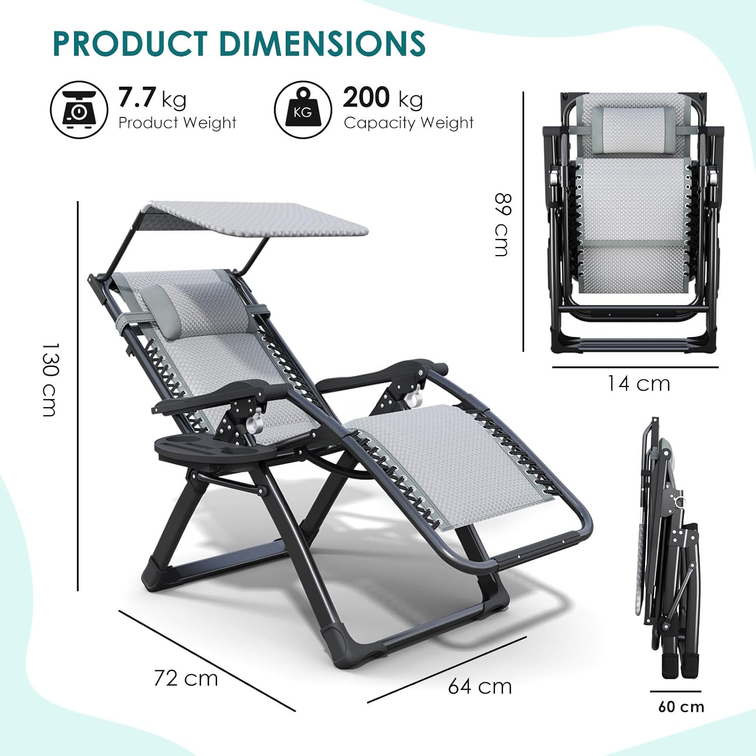 ATORPOK Zero Gravity Chair with Canopy, Folding Patio Recliner 450lbs | Padded Seat & Backrest; Adjustable Reclining Chair; Headrest & Cup Holder; Outdoor Lounge Chair for Patio, Poolside & Beach