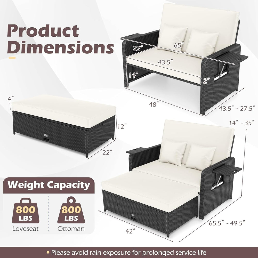 COSTWAY Patio Rattan Daybed with Cushions, Outdoor Wicker Loveseat Sofa with ...