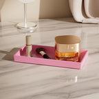 Vanity and Bathroom Tray, 7.7" ABS Countertop Organizer,Waterproof Vanity Tray for Toilet Tank,Perfume,Soap,Keys,Bathroom Accessories,Kitchen and Bath Trays,Non Slip Small Trays,Pink