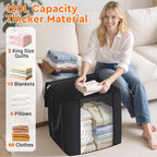 120L Extra Large Clothes Storage Bags, Foldable Blanket Storage and Organization, Thick Fabric Containers with Reinforced Handles & Zippers for Clothing, Comforters, Bedding, Black, 6 Pack