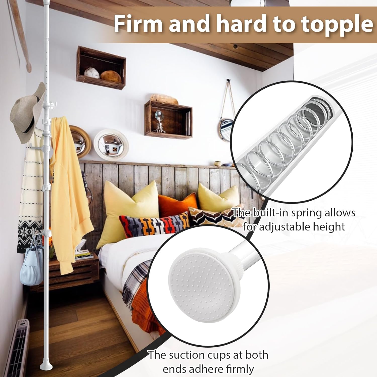 Coat Rack Freestanding, 56 to 125 inch Adjustable Tension Rod Coat Tree with 12 Hooks for Hanging Plant,Coat, Jacket, Hat, Scarf, Suitable for Living Room, Balcony, Kitchen White