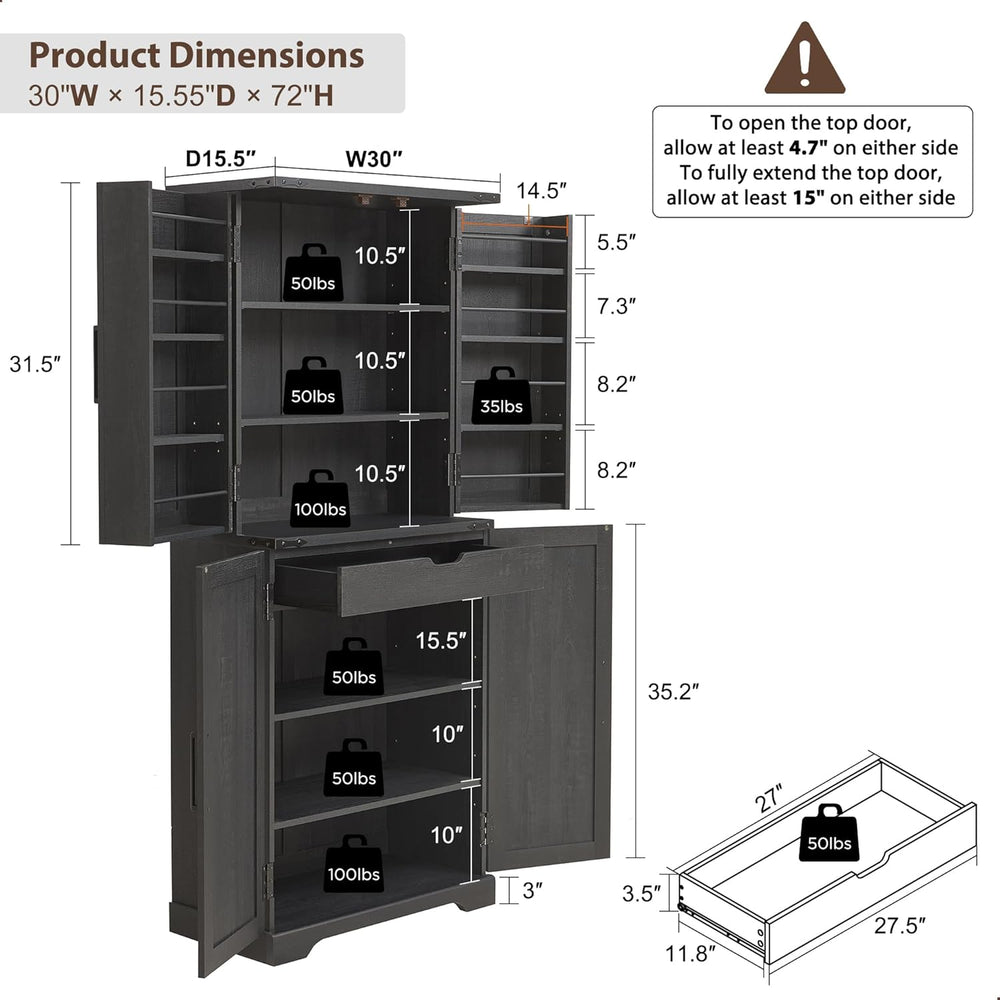 ACCOHOHO 72" Tall Wooden Pantry Storage Cabinet with Door Shelves & ...