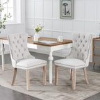 Dining Chairs Set of 6, Upholstered Tufted Linen Fabric Dining Room Chairs with High Back, Nailhead Trim and Solid Wood Legs, Modern Dining Chair for Dining Room, Kitchen(Beige)