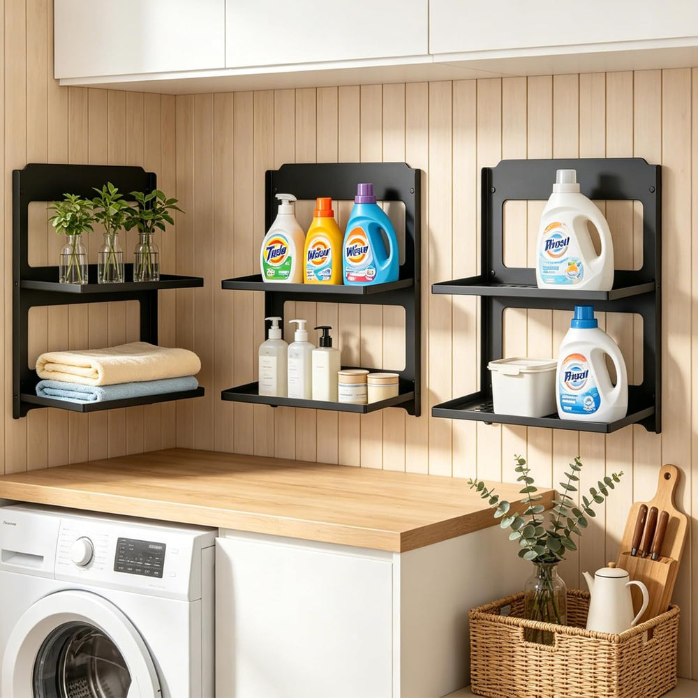 2-Tier Folding Metal Shelf Wall Mounted,Small Foldable Wall Shelf
