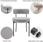 Boucle Dining Chairs Set of 2, Upholstered Dining Room Chairs with Black Metal Legs, Round Modern Dining Chair for Dining Room, Kitchen (Light Grey)