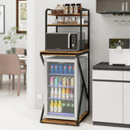 PUNCIA 4-Tier Mini Fridge Stand with Outlet, Coffee Bar Organizer, Retro | Coffee Station with Fridge Space, Tall Refrigerator Cabinet & Microwave Shelf Bakers Rack for Kitchen Dorm Pantry Apartment