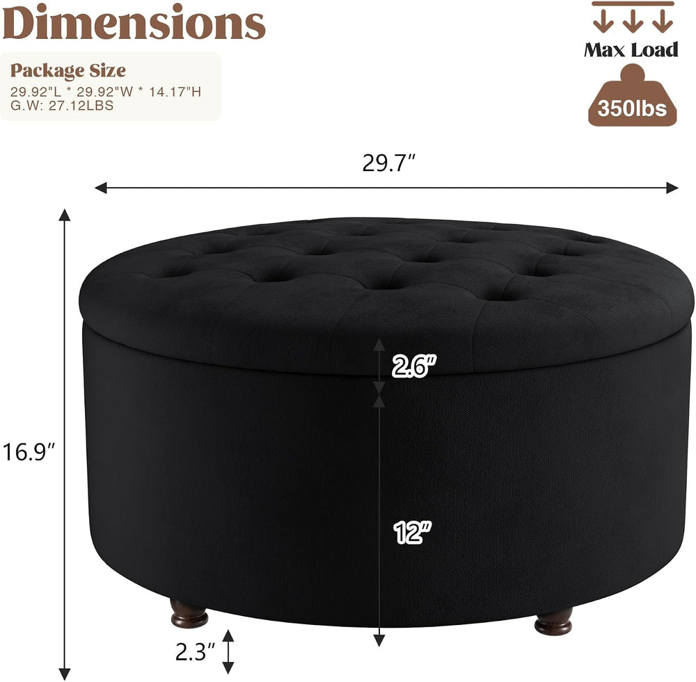 30 Inch Round Storage Ottoman,Modern Tufted Ottomans,Circular Coffee Table wi...