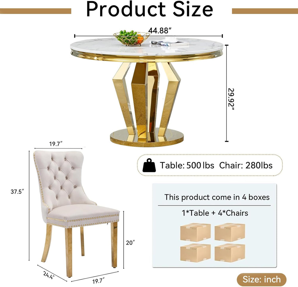 44.88" Round Dining Table Set, Luxury Diamond-Shape Dining Room Table wi...