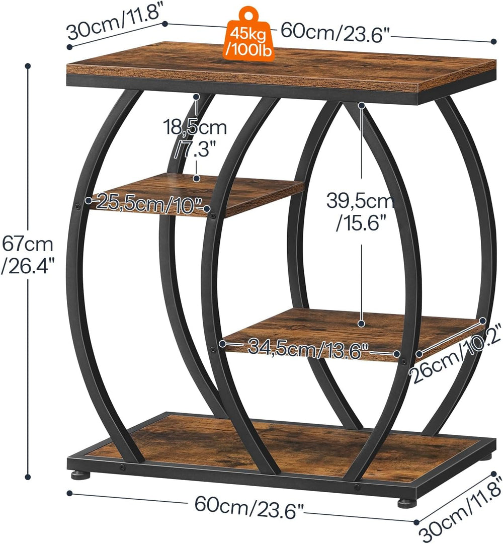 HOOBRO Industrial End Table, 4 Tier End Table with Storage Shelves, Small Sid...