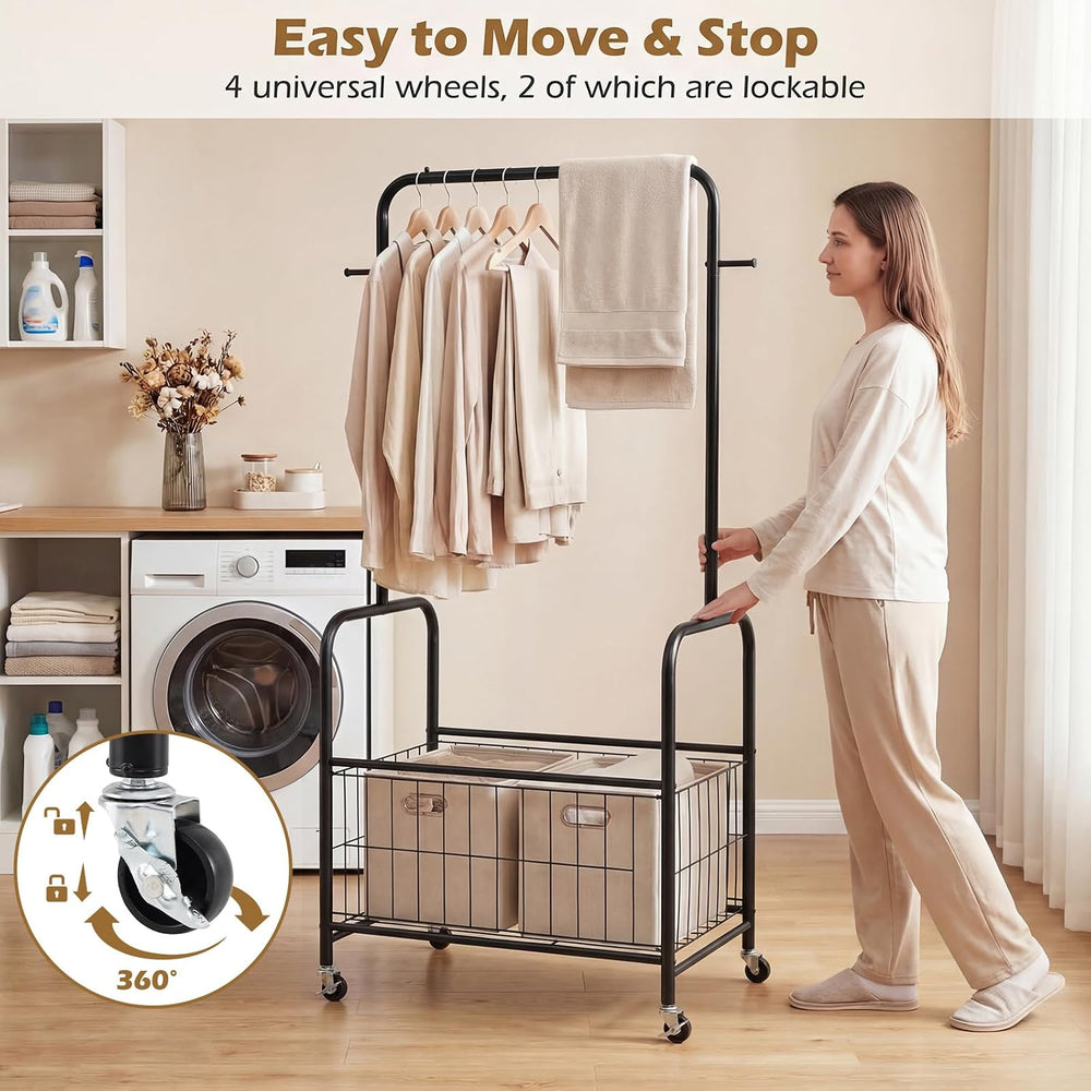 GIANTEX 35" Clothes Rack with Storage Basket,Heavy-Duty Clothing Rack wi...