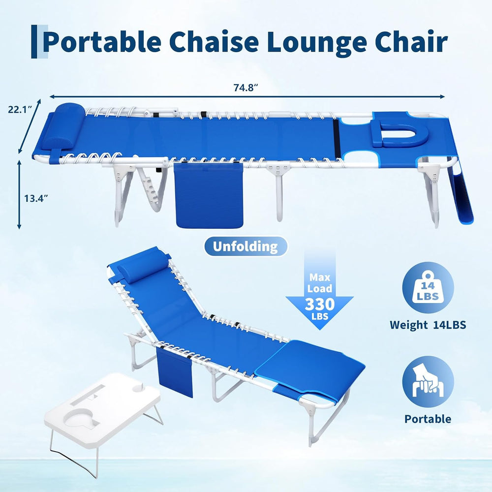 Garvee Tanning Chair with Face Hole, 3-in-1 Outside Beach Lounge Chair with F...