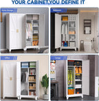 Metal Armoire Wardrobe Closet, 71" Clothing Storage Cabinets with 2 Doors & 3 Adjustable Shelves, White Wardrobe Cabinet with Hanging Rod for Bedroom, Gym