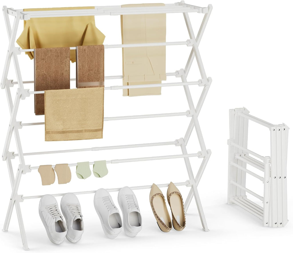 Collapsible Laundry Drying Rack for Small Apartment,35 lbs Carbon Steel with Reinforced Joints, Adjustable Space Saving Indoor Outdoor Rack, No Tools, 17.7"-29" W x 12" D x 35.5" H, White
