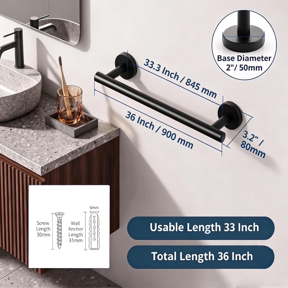 SEIDO Black Towel Bar 36 Inch One-Piece Design, SUS 304 Stainless Steel Towel...