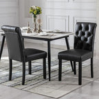 Button Tufted Dining Chairs Set of 2, Upholstered PU Leather Dining Room Chairs Farmhouse Parsons Kitchen Chairs with Wood Legs for Bedroom/Living Room/Resturant, Padded Seat, Black