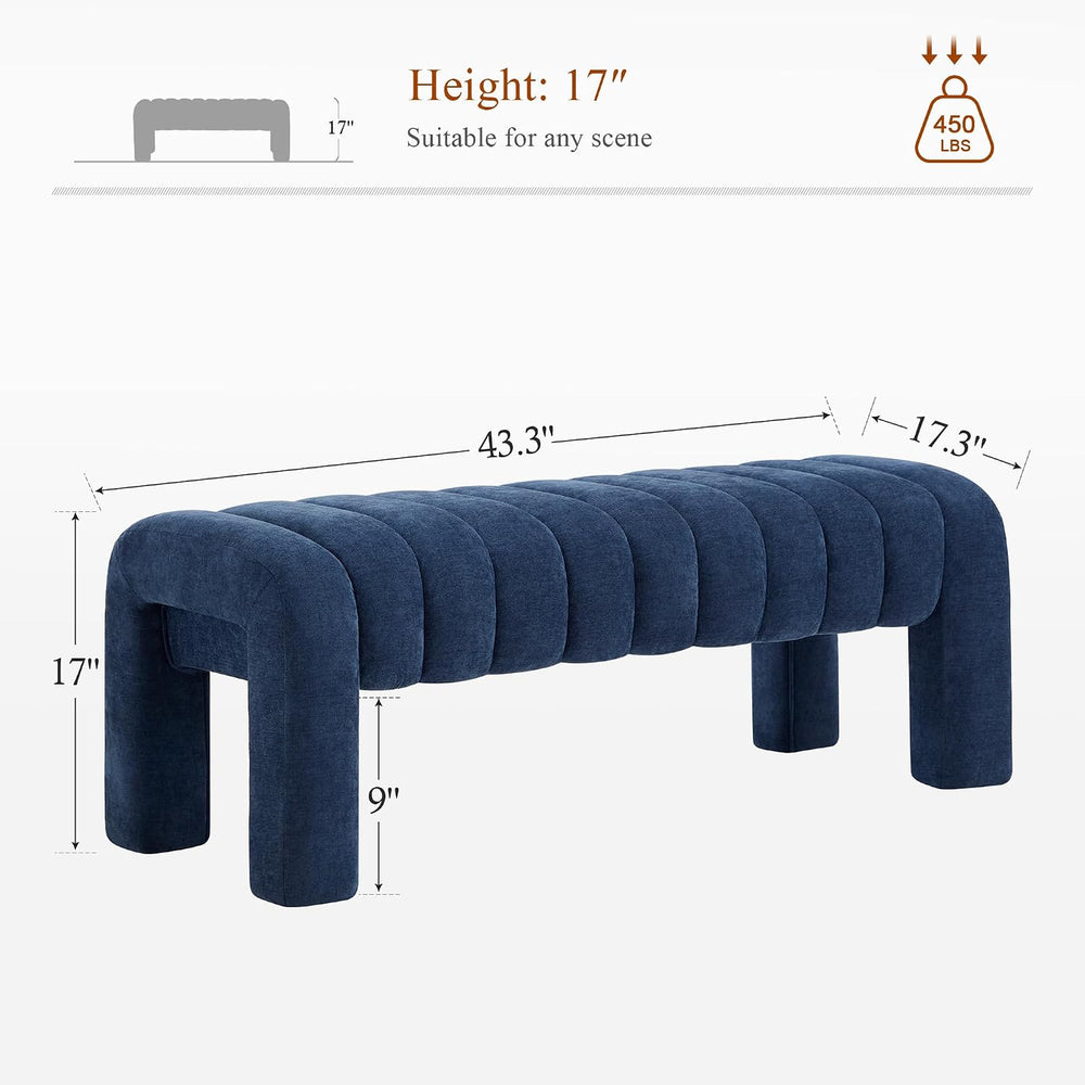 43’’ Bedroom Bench, Upholstered End of Bed Bench with Solid Wood Legs, Modern...