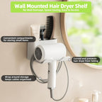 Dyson Hair Dryer Holder - Universal Wall Mount Blow Dryer Holder with Strong Self Adhesive, Plug&Cord Organizer Rack for Bathroom, Vanity, Cabinet, White