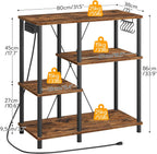 HOOBRO Bakers Rack with Power Outlet, Microwave Stand with 5 S-Shaped Hooks, Coffee Bar, Kitchen Storage Shelf, for Kitchen, Living Room, Rustic Brown and Black BF07UHB01