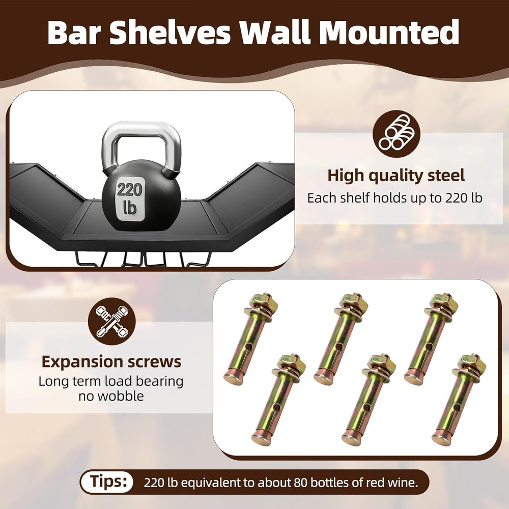 39.4" LED Modern Wall Mounted Wine Rack, 3-Tier Floating Bar Shelves | G...