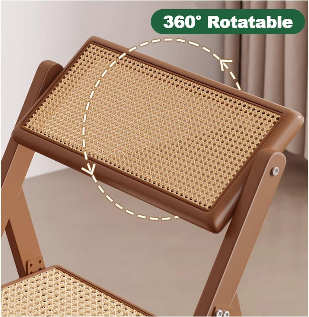 PE Rattan Folding Dining Chairs Set of 2, Modern Mid Century Dining Outdoor Bamboo Chairs for Bedroom,