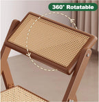 PE Rattan Folding Dining Chairs Set of 2, Modern Mid Century Dining Outdoor Bamboo Chairs for Bedroom,