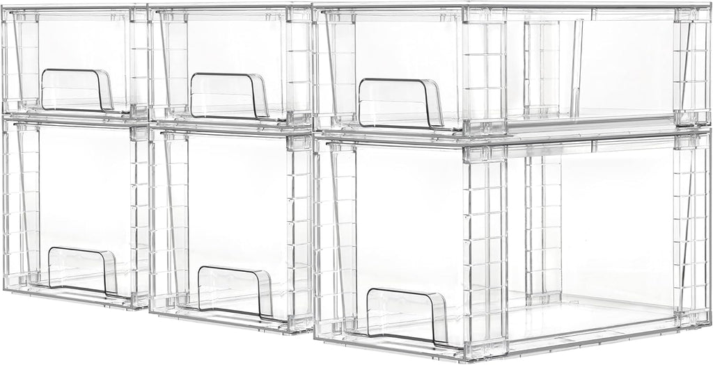 Vtopmart 6 Pack Clear Stackable Storage Drawers,Easy to Assemble Bathroom Organizers and Storage with handles,Plastic Drawers for Kitchen Pantry,Cabinet,Under Sink Organization