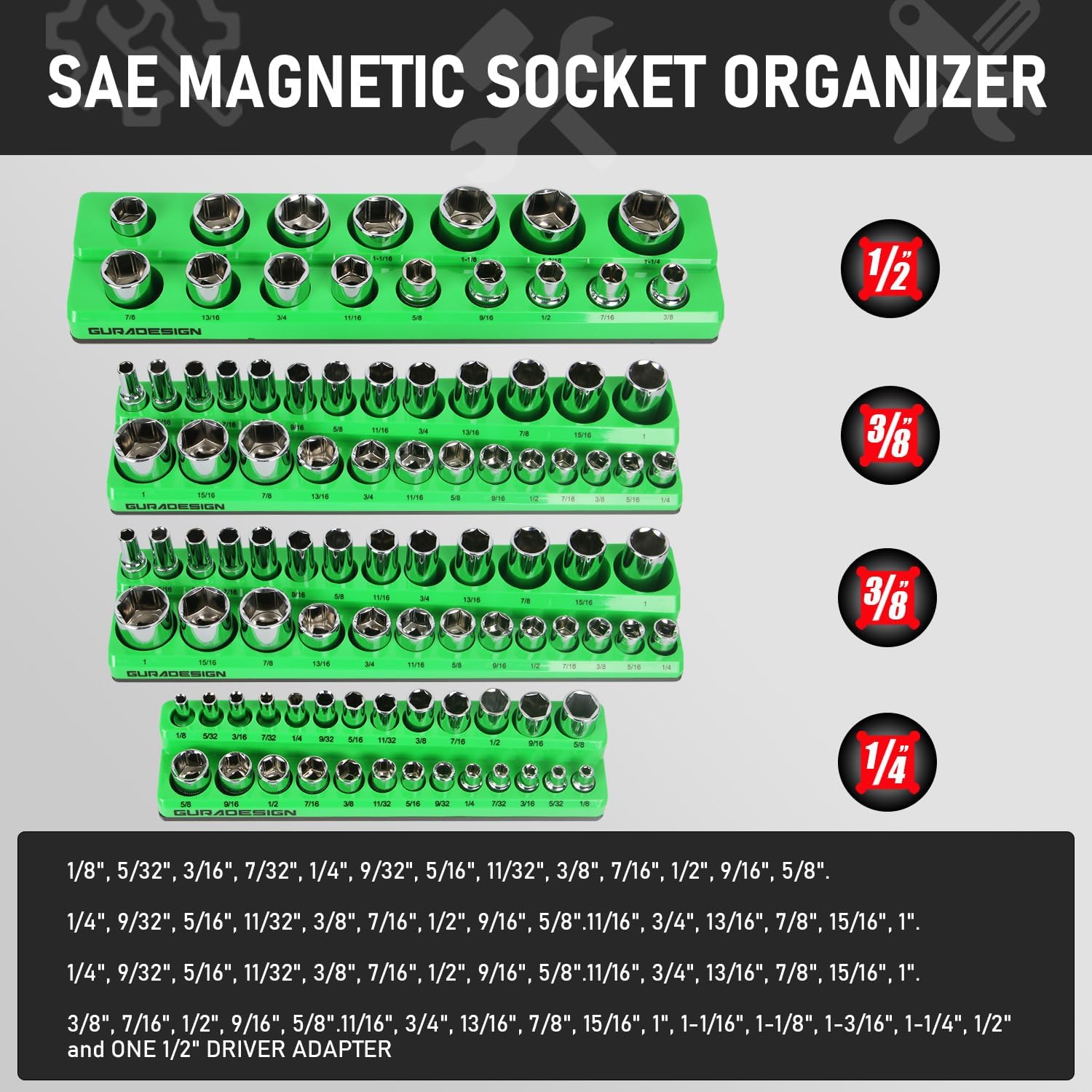 8PCS Magnetic Socket Organizer Set, Magnetic Socket Holder, 1/4", 3/8", 1/2" Metric & SAE Magnetic Socket Tools Trays.