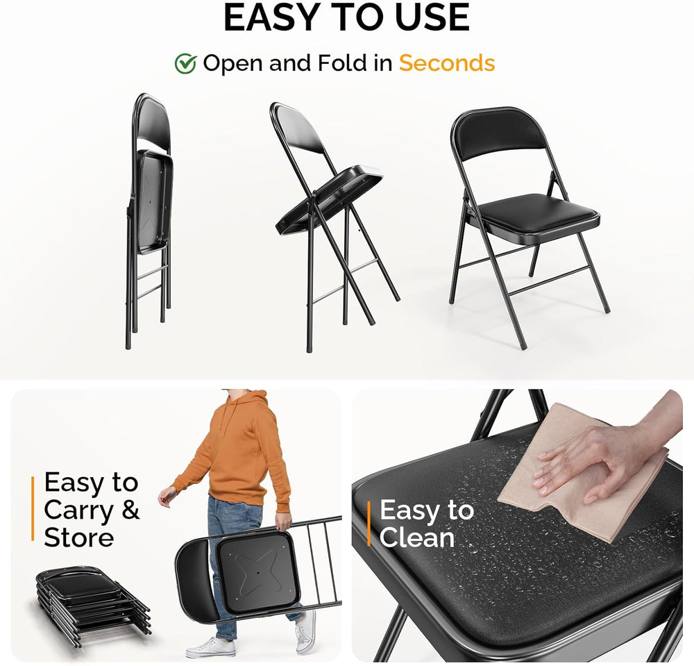 Bonnlo Folding Chair with Comfortable Padded Cushion and Back, Portable Foldi...