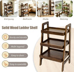 100% Solid Wood 3-Tier Ladder Shelf with Stable Frame for Saving Space | Compact Narrow Standing Ladder Shelves,Ladder Bookshelf with Anti-Slip Edges for Living Room Bedroom Couch