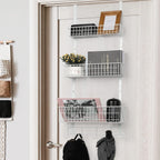 YBING Over The Door Organizer with Hooks Door Hanger Towel Rack with 3 Mesh Baskets Back of Door Hanging Shelf Organizer Behind Door Pantry Organizer for Bathroom Bedroom White