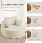 50'' Oversized Round Chaise Longue Chair, Upholstered Corduroy Single Cloud Circle Sofa Chair Comfy Deep Seat Boneless Couch Bed No Assembly Required for Living Room, Bedroom Apartment, Beige