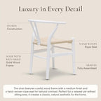 POLY & BARK Weave Dining Chairs – Mid-Century Modern Wishbone Dining Chairs with Arms, Solid Wood Frame, Indoor Use – White – Set of 2 - Ideal for Dining Room, Kitchen or Stylish Accent Setting