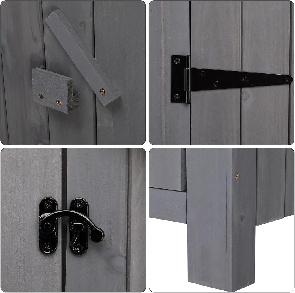 Outvita 70in Outdoor Storage Shed, Waterproof Wooden Garden Storage Cabinet with Lockable Door, Grey