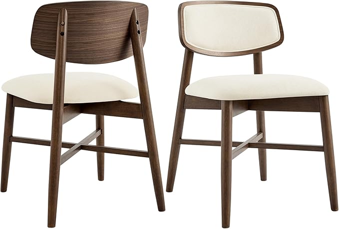 CHITA Wooden Dining Chairs Set of 2, Mid Century Modern Dining Room Chair, Natural Solid Wood Frame Kitchen Chairs, for Dining Room, Kitchen, Living Room (Upholstered Seat, Walnut)