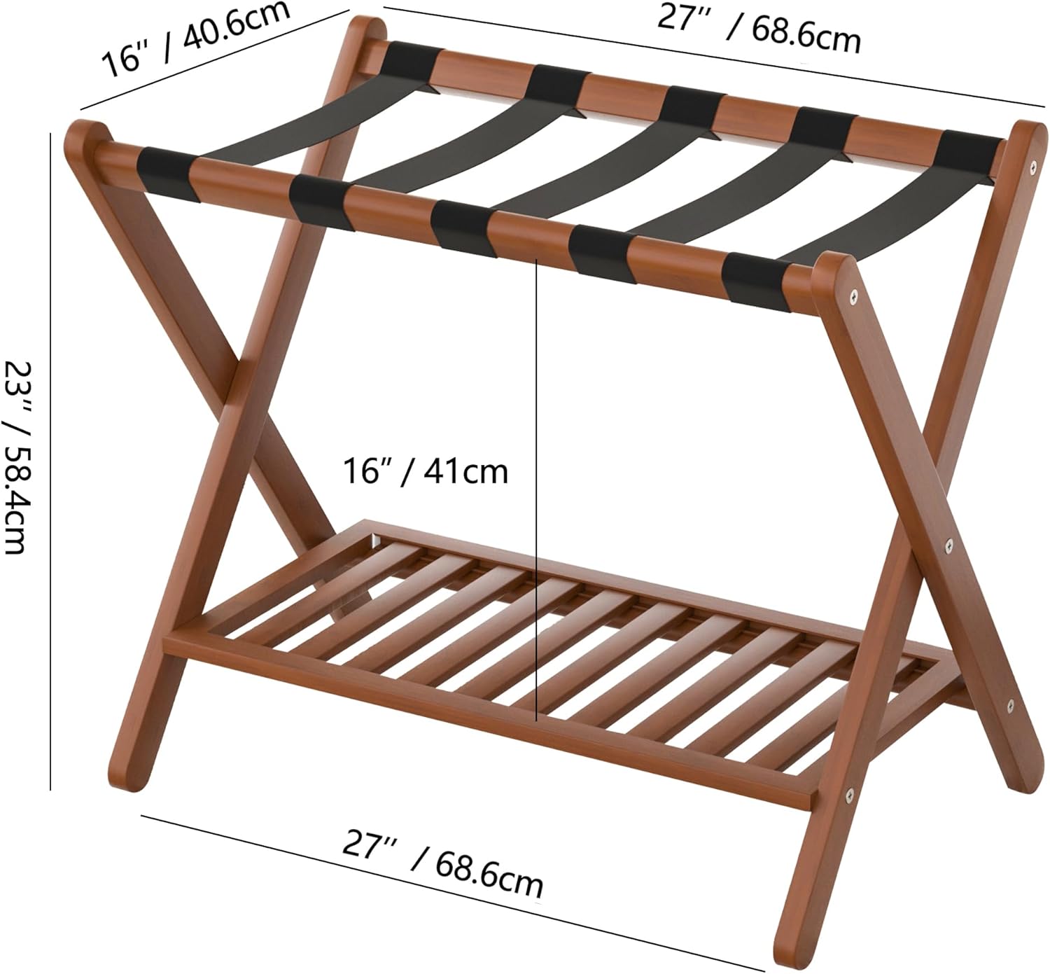 Luggage Racks Suitcase Stand Foldable With Storage Shelf For Guest Room Hotel Essentials Solid Bamboo Heavy-Duty Item Holder Chestnut Brown