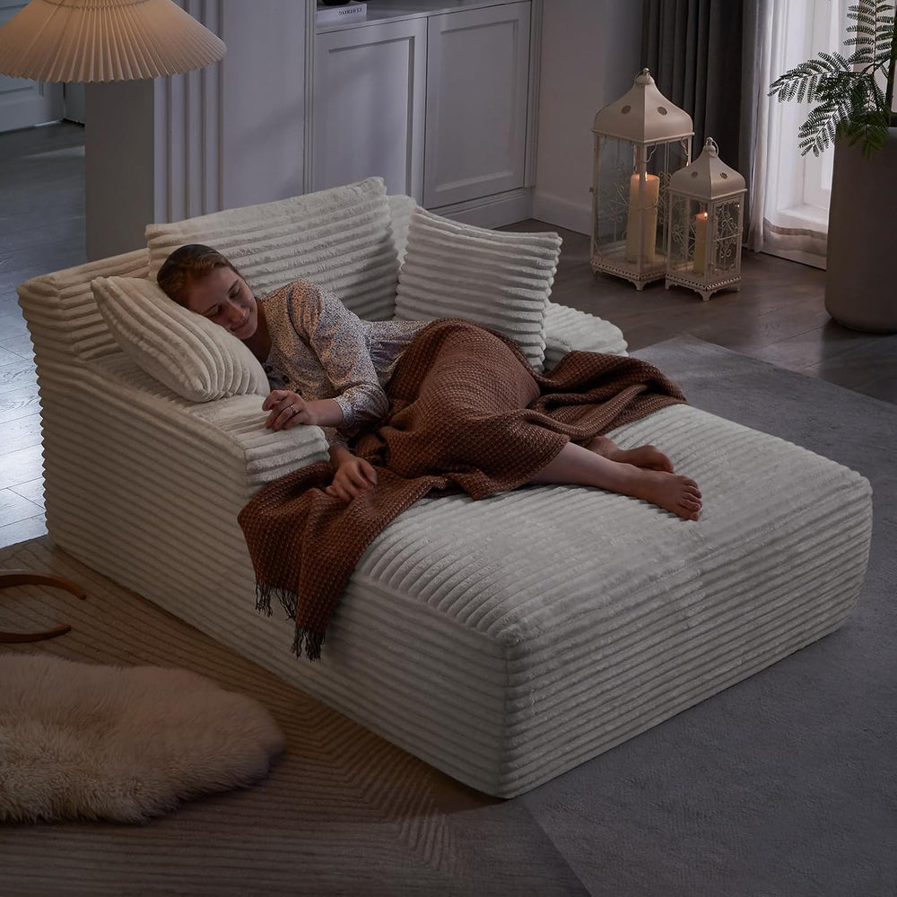 Oversized Chaise Lounge Chair Indoor,50"W Upholstered Corduroy Sofa w/ 3...